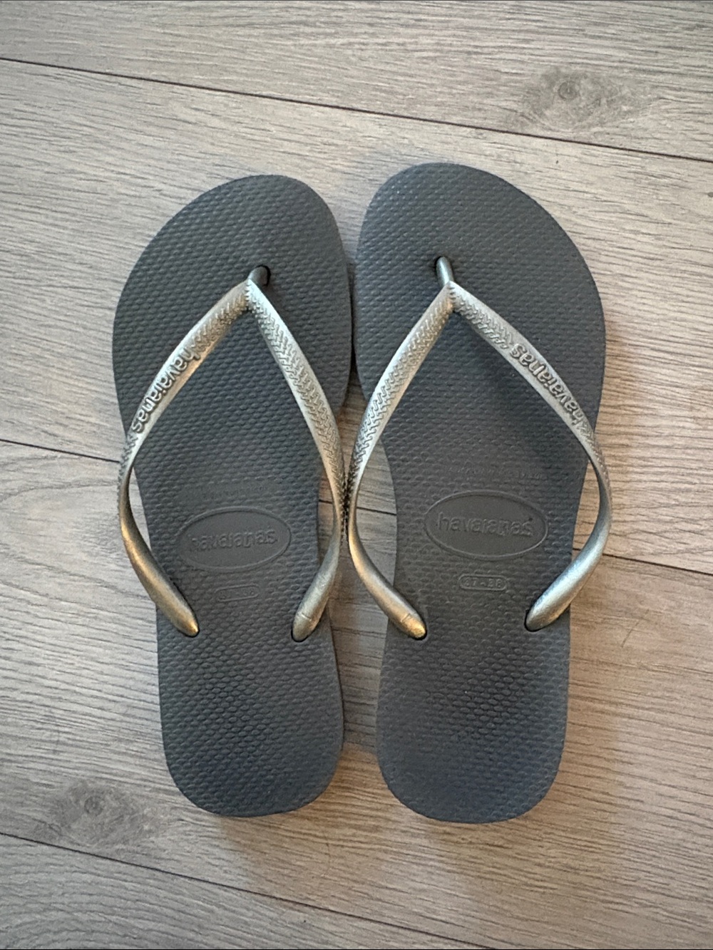 Havaianas Slim Flip Flops in Gray with Silver Straps
